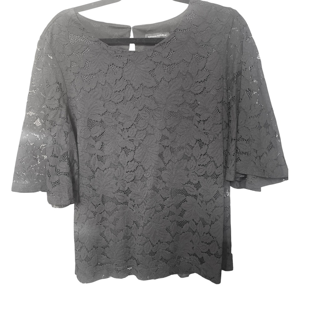 Banana Republic Black Lace Crewneck Short‎ Sleeve Top L